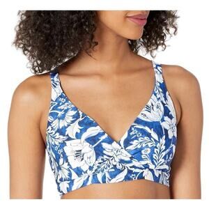 Seafolly Cross Front Marina Blue Bikini Top Swimsuit sz M Hawaiian Surf Beach